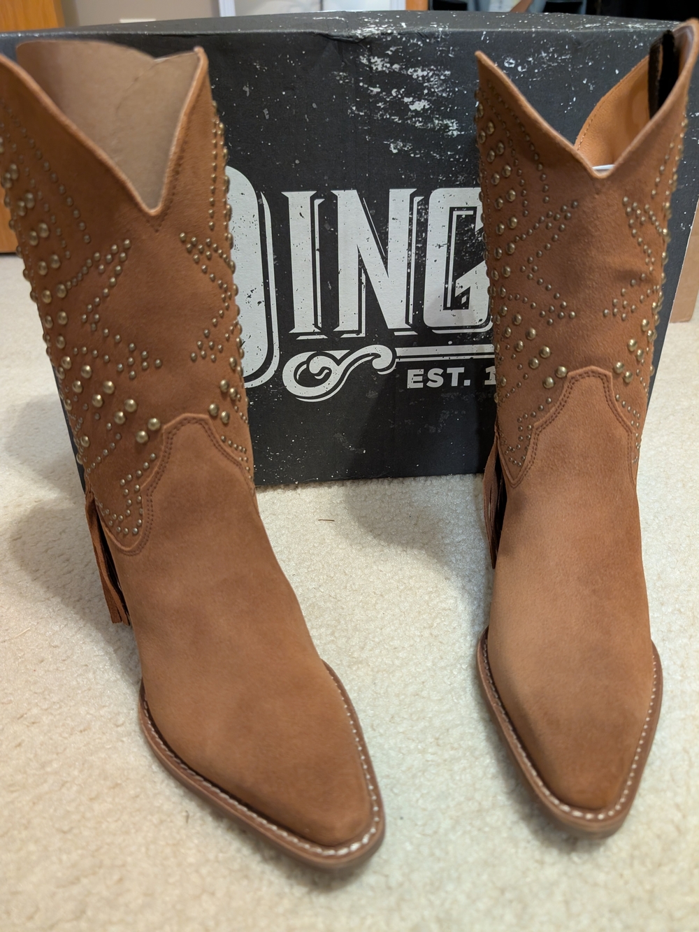 Studded Western Mid-Calf Boots - Brown
